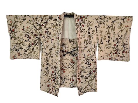 vintage japanese haori kimono jacket cream  abstract sakura flowers