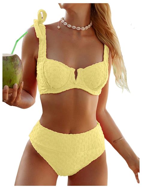 SOLY HUX Women S High Waisted Bathing Suit Tie Shoulder Underwire Summer Swimsuit Bikini Set