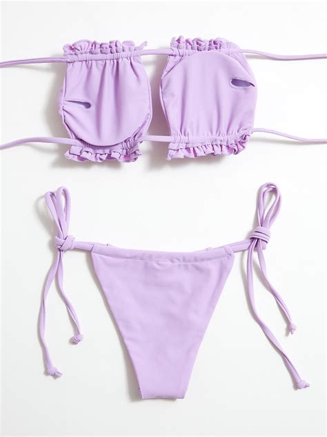 Emmiol Free Shipping Smocked Bandeau Bikini Set Lilac S In Bikini Sets Online Store Emmiol