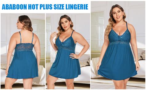 Ababoon Plus Size Lingerie For Women Lace Modal Chemises Nightgown V Neck Full Slip Babydoll