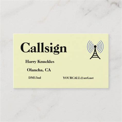 Light Yellow Amateur Radio Call Sign Business Card Template
