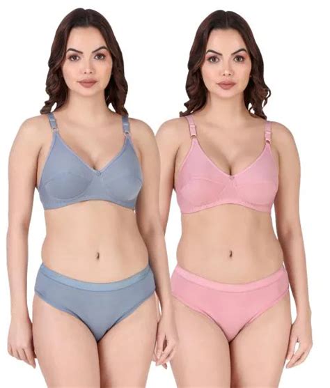Buy Samvar Women Cotton Bra Panty Set For Lingerie Set Pack Of Color Blue Pink