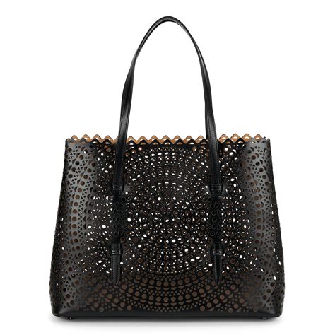 Alaia Alaïa Mina 32 Laser Cut Leather Tote Black Editorialist