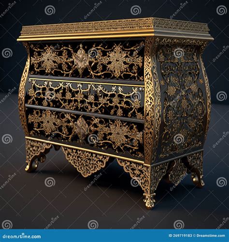 Gold Filigree Inlaid Dresser Generative Ai Stock Illustration