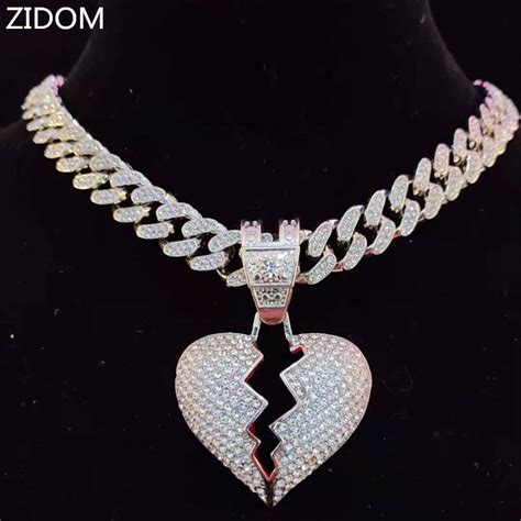 Iced Out Broken Heart Pendant Necklace J Elegant Bling