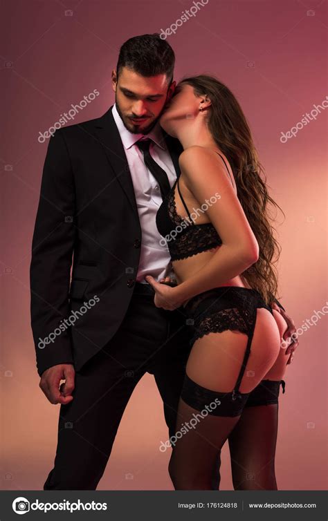Handsome Businessman Beautiful Girl Lingerie Stock Photo VitalikRadko