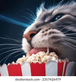 Close Photo Cat Eating Popcorn Cinema AI-generated image 2357426479 ...