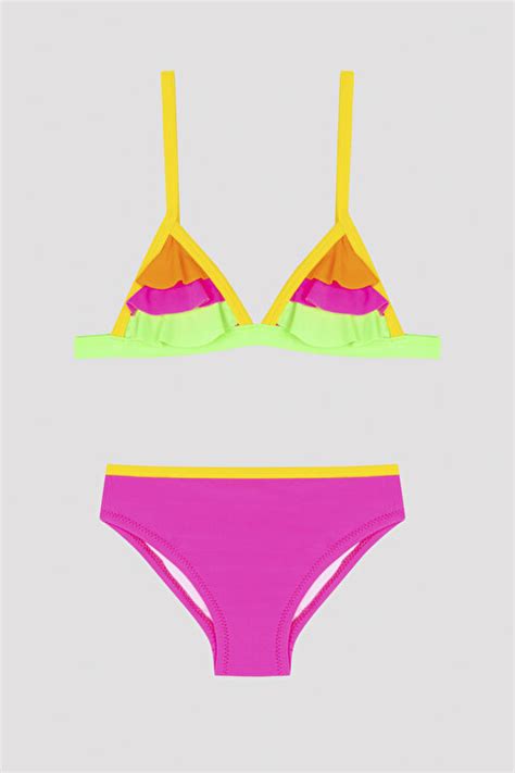 Kız Çocuk Colorful Frill Triangle Çok Renkli Bikini Takımı PLG7203422IY MIX Çok Renkli Penti