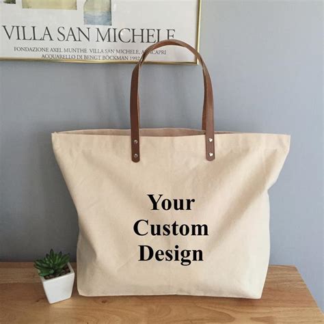 Personalized Custom Design Large Canvas Boat Tote Bag With Leather Handles Cotton Bag And