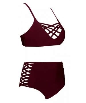 Women S Bathing Suit Sexy Adjustable Criss Cross High Waisted Bikini Set Wine Red CN SA D