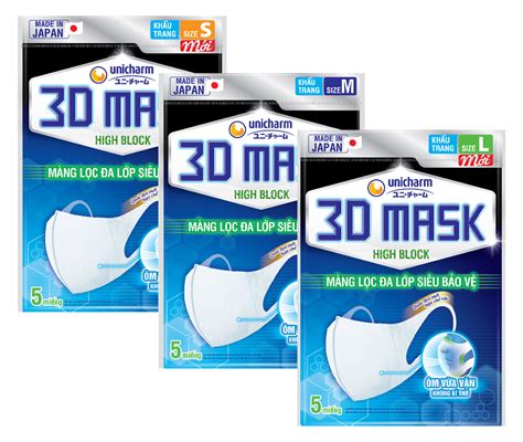 Khẩu Trang Unicharm 3D Mask Ngăn Virus Size M Gói 5 Cái | Hasaki.vn