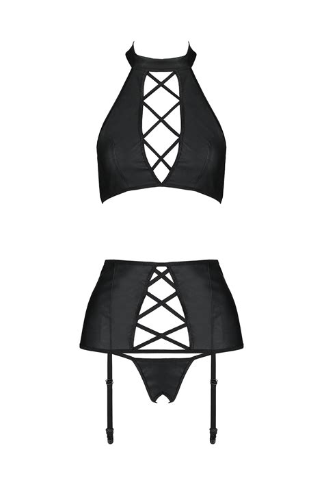 Schwarzes Kunstleder Dessous Set Mit Cut Outs Dessous Sets Club Hot Fashion Odretto