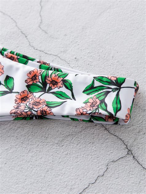 Zaful Floral Ribbed High Cut Padded Bikini Swimwea Vicedeal