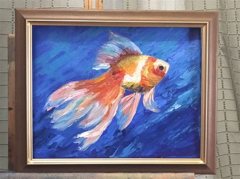 Goldfisch Malerei Original Kunst Fisch Lgem Lde Goldfisch Etsy