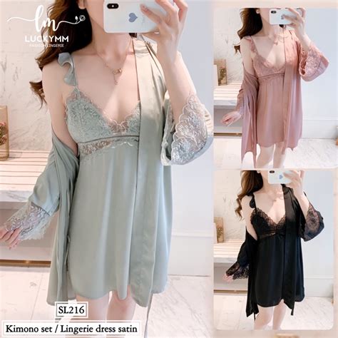 Jual Lingerie Kimono Satin Baju Tidur Sexy Lingerie Wanita Sexy Lingerie Dress Satin Baju