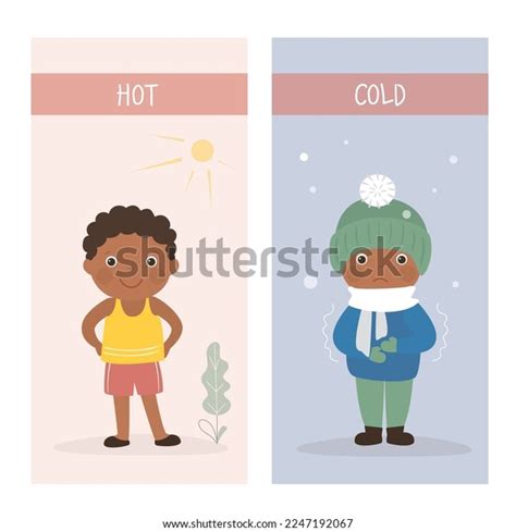 Opposite Adjectives Explanation Cards Hot Cold Stock Vector Royalty Free Shutterstock