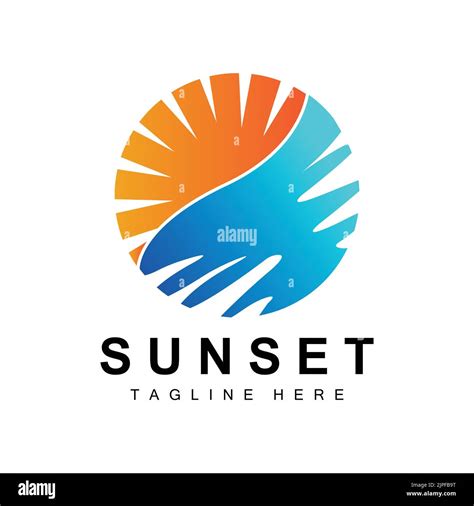 Sunset Beach Logo Design, Seascape Illustration, Red Day Vacation Spot