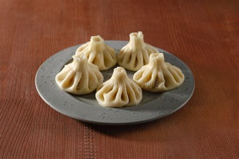 Traditional Georgian Dish Khinkali Stuffed With Lamb Of Beef Meat Stock