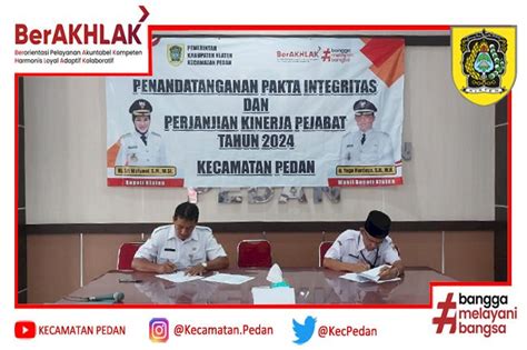 Penandatanganan Pakta Integritas Dan Perjanjian Kinerja Kecamatan Pedan