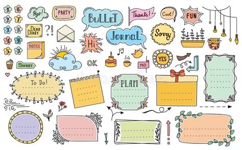 Bullet Journal Diary Calendar Color Doodle Frames Stock Illustration