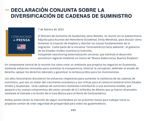 US Embassy Guatemala on Twitter Declaración conjunta sobre la