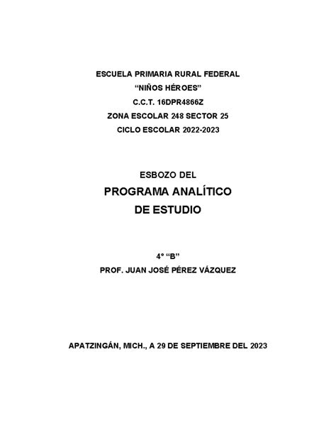 Formato Para Programa Anal Tico Actualizado Escuela Primaria Rural Federal Ni Os