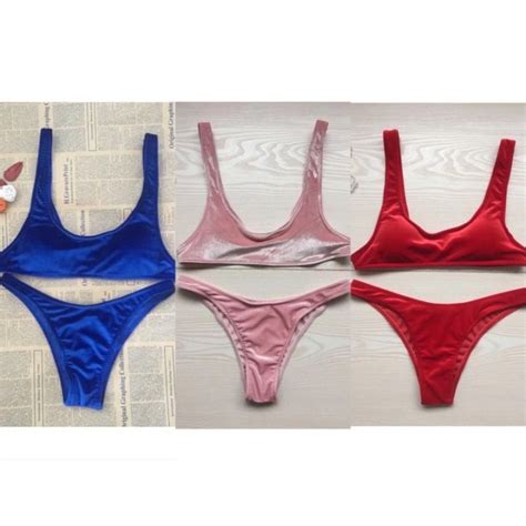 Neck High Leg Velvet Bikini Set Push Up Swimsuit Lazada Ph