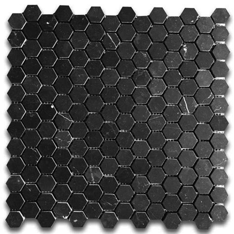 Nero Marquina Black Marble Inch Hexagon Mosaic Tile Honed Matte