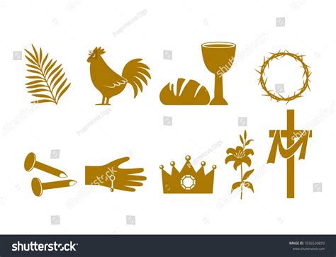 Christian Easter Icon Symbols Palm Branch Stock Vector (Royalty Free ...