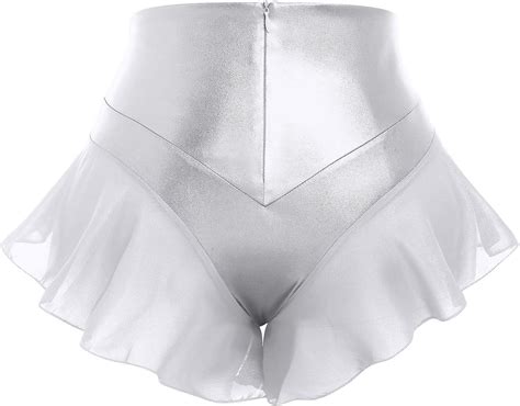 Women S Shiny Ruffle Dance Booty Shorts High Waist Metallic Mini Hot Pants For Stage Pole