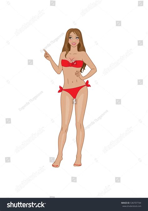 Vector Sexy Brownhaired Girl Red Bikini Stock Vector Royalty Free