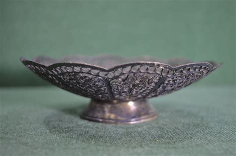 Купить Конфетница, сухарница металлическая. Мельхиор, скань, серебрение ...