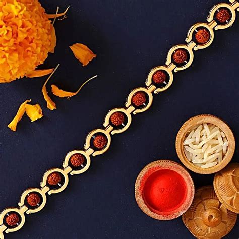 Spiritual Rudraksha Bracelet Style Rakhi With 3 Ferrero Rocher Exp Uk