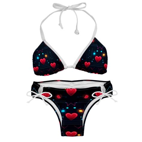 Valentine S Day Love Ecg Swim Wear Bikini Set With Detachable Sponge Adjustable Strap Two