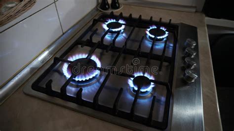 A Blue Fire Is Burning On Gas Stove Gas At Home Stock Photo Image Of