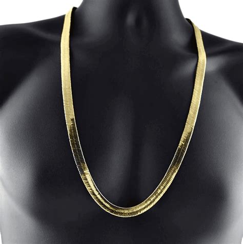 Mens 14k Yellow Gold Plated Herringbone Chain 30 Inch X 9mm Wide Thick