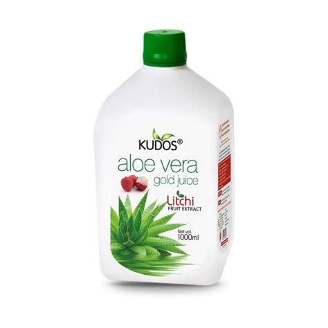 Kudos Ayurveda Aloe Vera Gold Juice Litchi Flavour Repairs Skin And