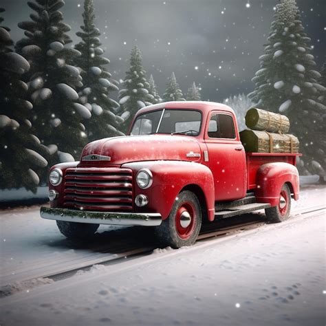 Premium Ai Image An Old Red Truck With A Christmas Tree In The