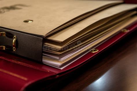 A Stack Of Important Document In Folder Sitting On Top Of A Wooden