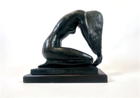 Art Deco Style Plaster Nude Of Kneeling Woman By Mort Malkin For Austin Productions 1985 For