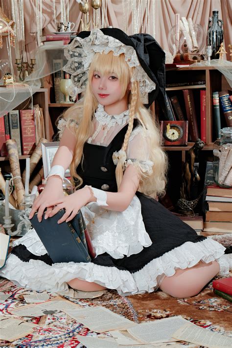 The Big ImageBoard TBIB 1girl Absurdres Apron Black Dress Blonde Hair Book Bookshelf Braid