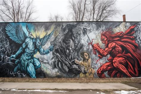 Premium Ai Image Street Art Mural Depicting Epic Battle Between Good