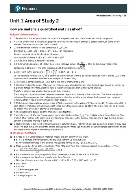 Unit 1 AOS 2 Solutions - Heinemann Chemistry 1 6E Guide - Studocu