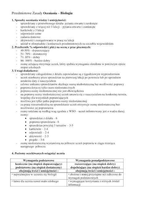 Pdf Przedmiotowe Zasady Oceniania Biologia Lochojnice