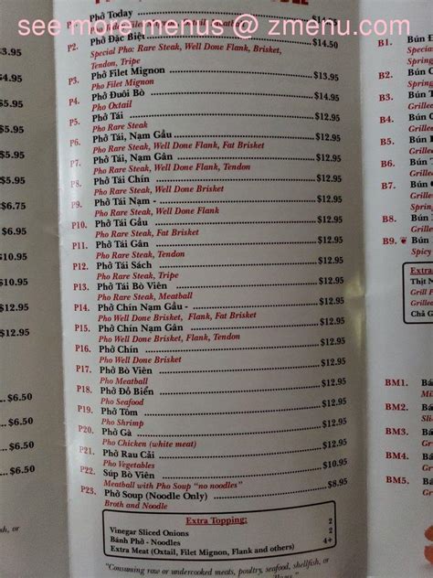Menu At Pho Today Restaurant East Rutherford