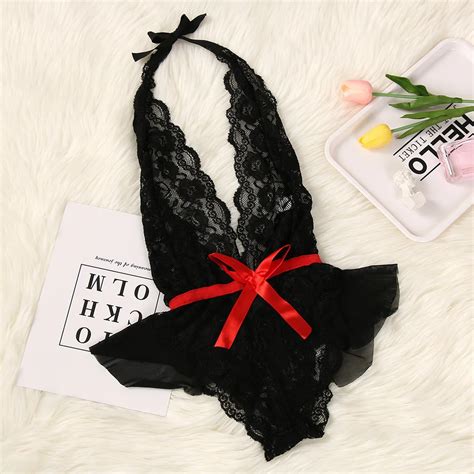 Bow Tie Plus Size Sexy Women Lace Babydoll Underwear Bow Tie Lingerie Sleepwear Erotic Dress