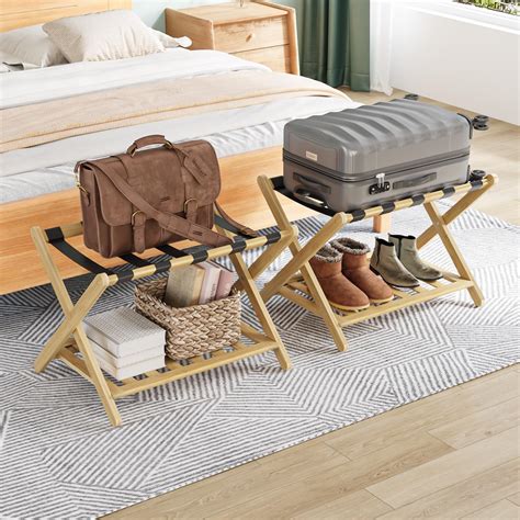 amazoncom forestfusion wooden luggage rack set   suitcase stands