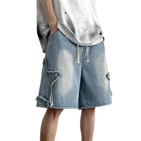 Fcoolyeet Mens Denim Shorts Y2k Baggy Star Jorts Jeans Loose Fit