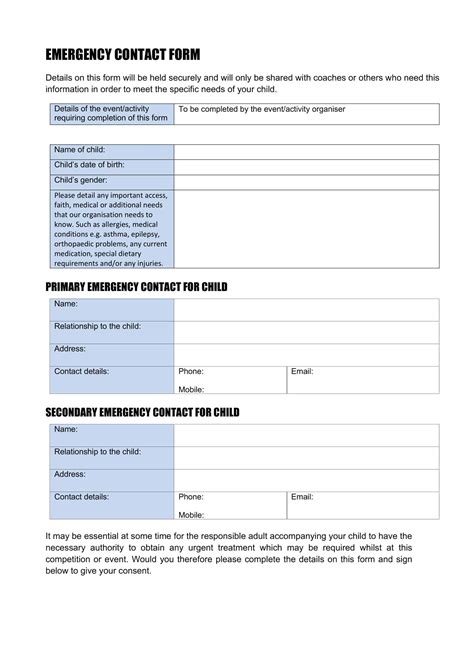 Free Printable Emergency Contact Form Templates For Employees Pdf And Word