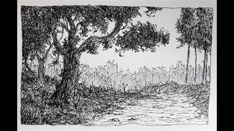 Drawing a simple landscape in Pen and Ink (Timelapse) - YouTube